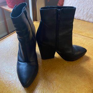 VINCE black leather heeled ankle booties boots